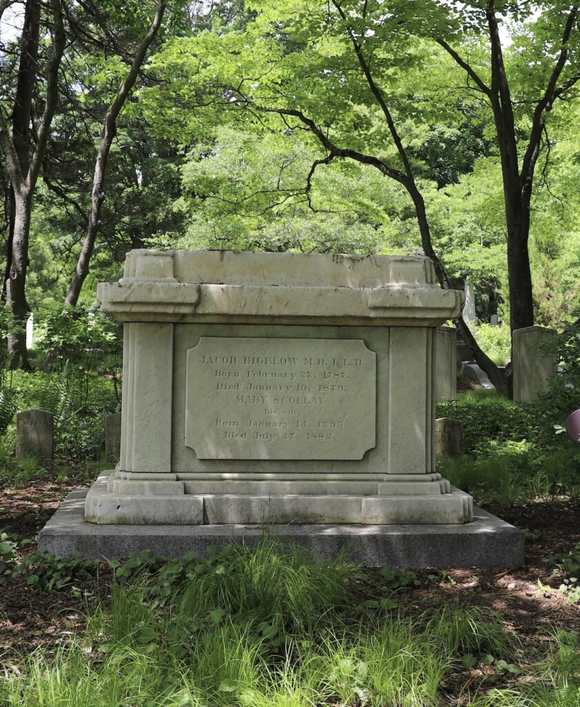 A square marble gravestone in a cemetery